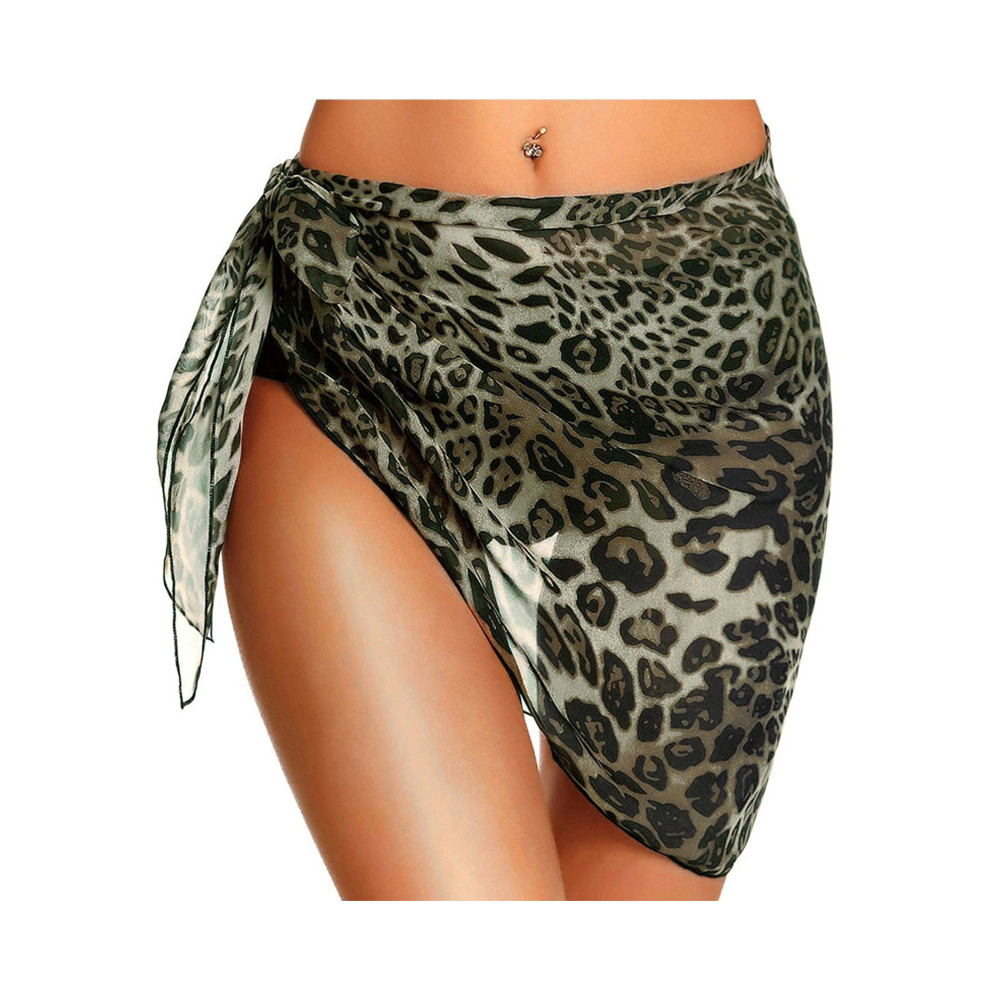 Leopar kadın kısa sarongs plaj şal şeffaf bikini mayolar için şifon örtüleri sararS-3XL